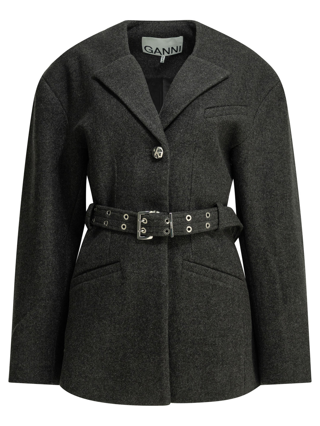 Ganni Lightweight Wool Jacket Jackets and Coats - Nero | f058b0b5f9add66998d0016348f27906ad6ac62d