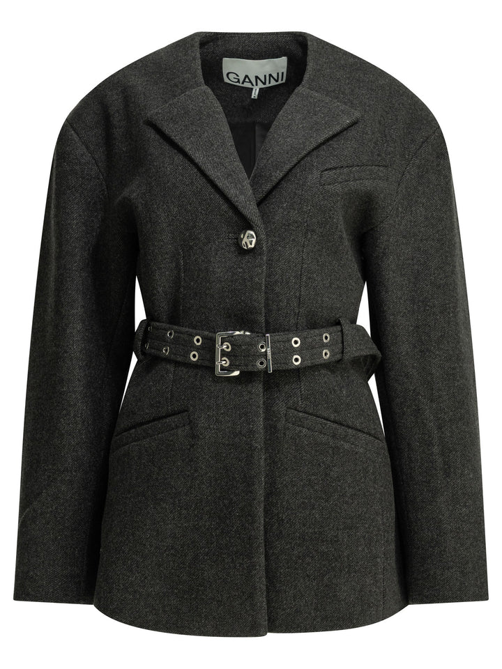 Ganni Lightweight Wool Jacket Jackets and Coats - Nero | f058b0b5f9add66998d0016348f27906ad6ac62d