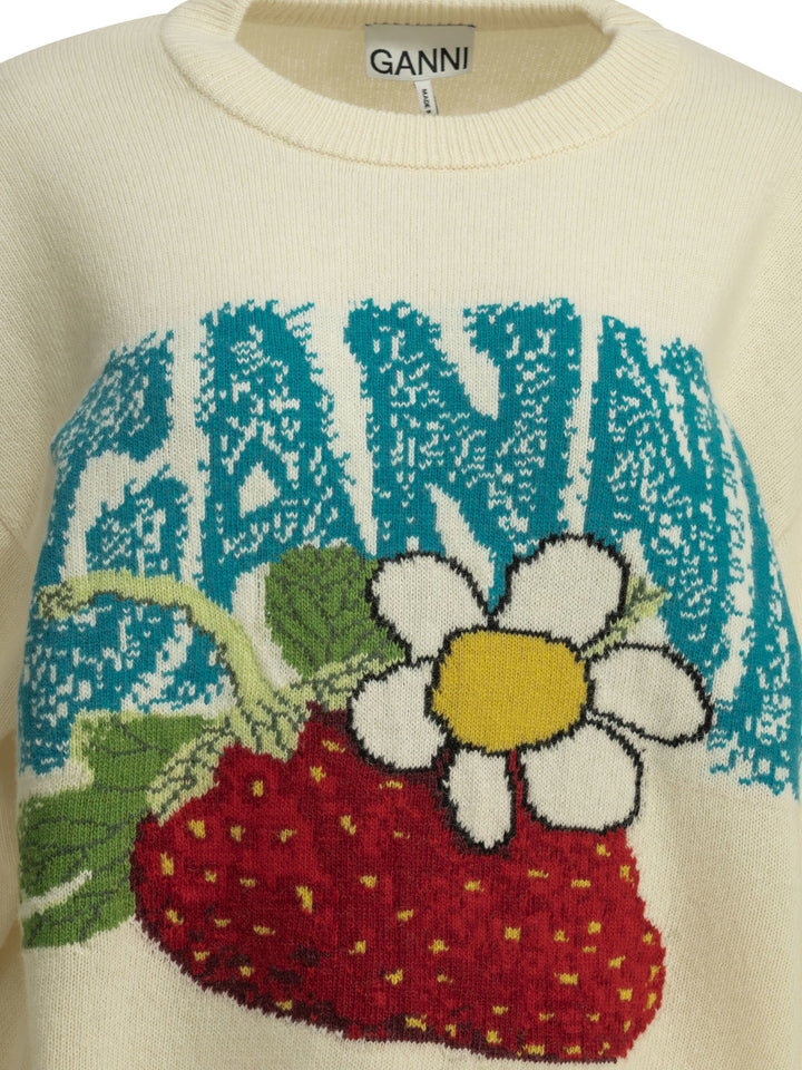 Ganni Strawberry Knitwear - Bianco | e686096082314c10e3e4f273d71d72f2143cd159