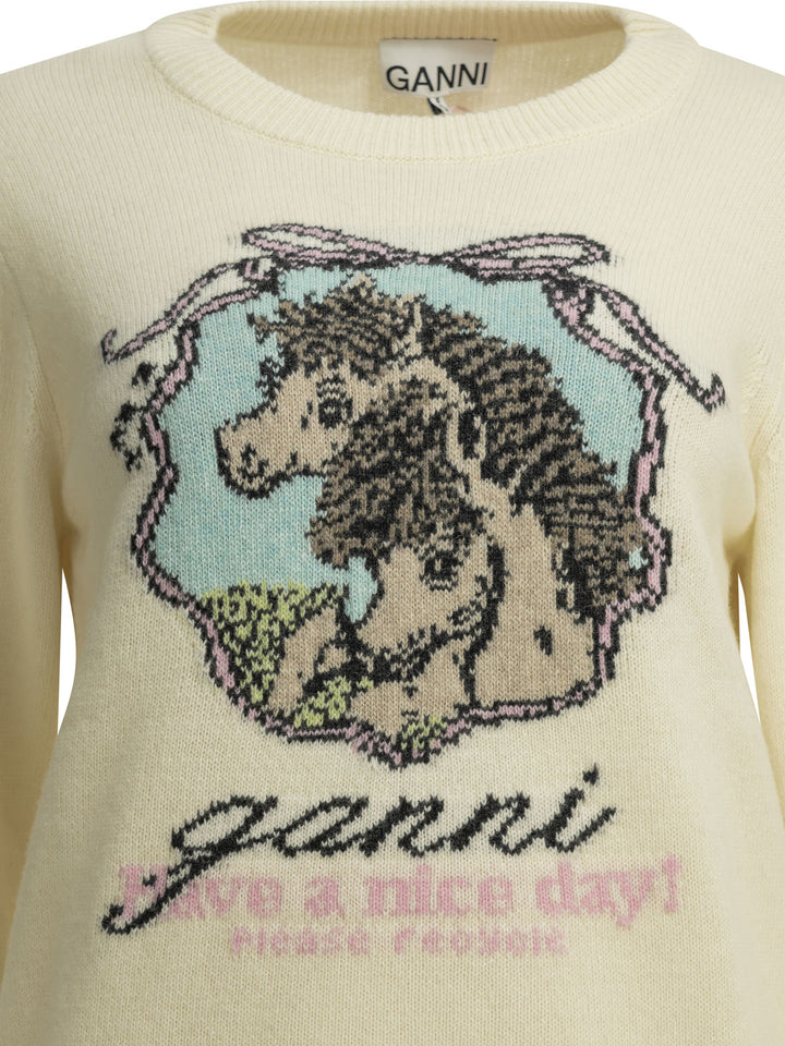 Ganni Horses Knitwear - Bianco | e4dc4ee3f0276ef6cea8ef279487d4e9f765e4f8