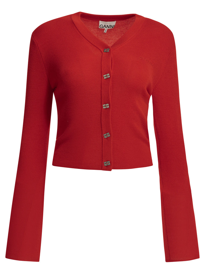Ganni Merino Wool Cardigan Knitwear - Rosso | 19b4e2932dca1fceb5a0357ed53c636e64f3b634