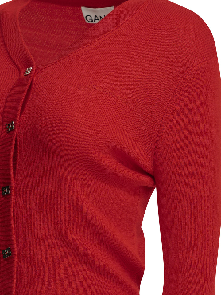 Ganni Merino Wool Cardigan Knitwear - Rosso | 956403eb478d7553722d5bf5df63c2d4c522a477