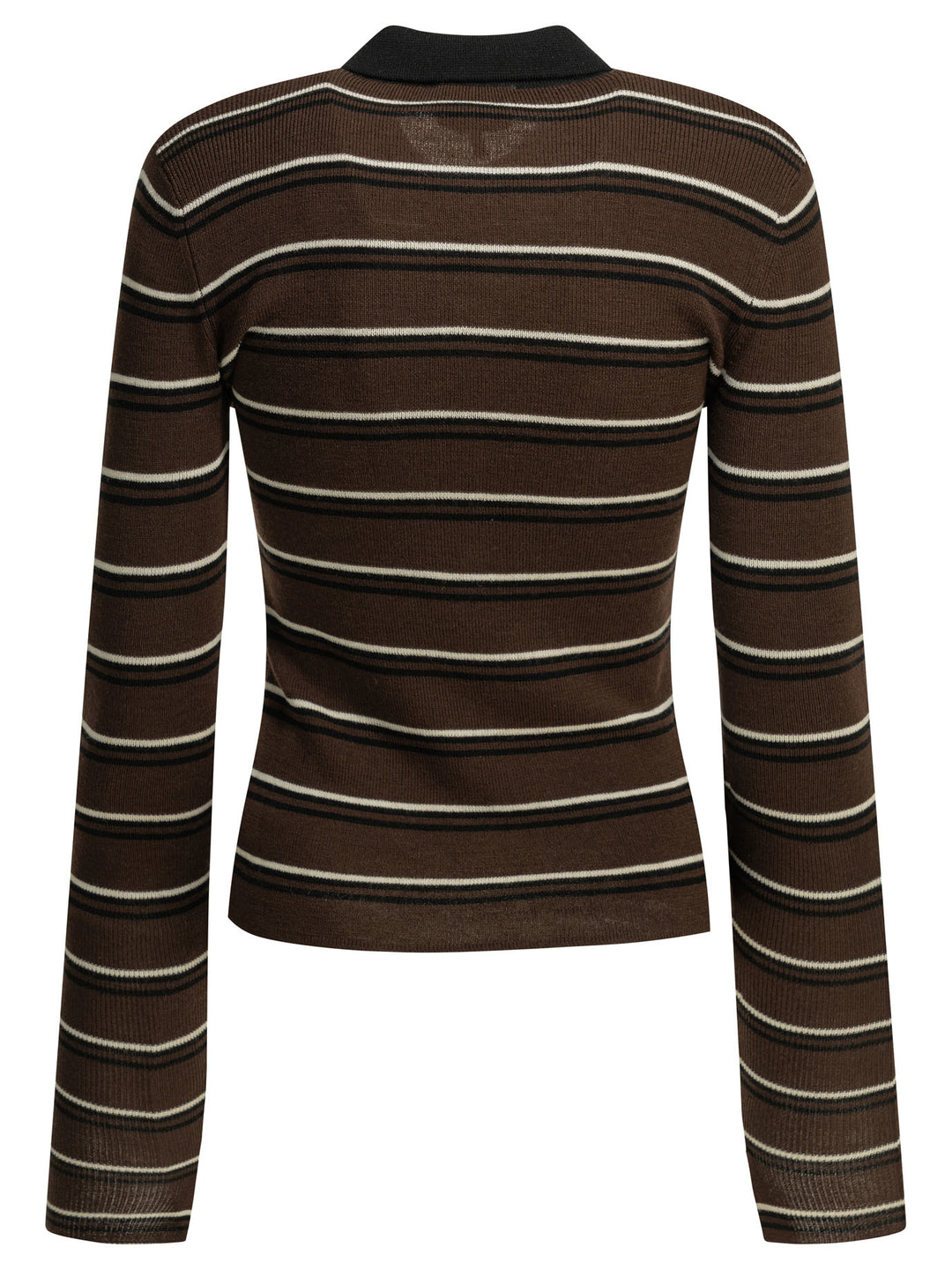 Ganni Striped Wool Polo Sweater Knitwear - Marrone | ddfe4060f8de07589cadb5c39e9572a51478b329