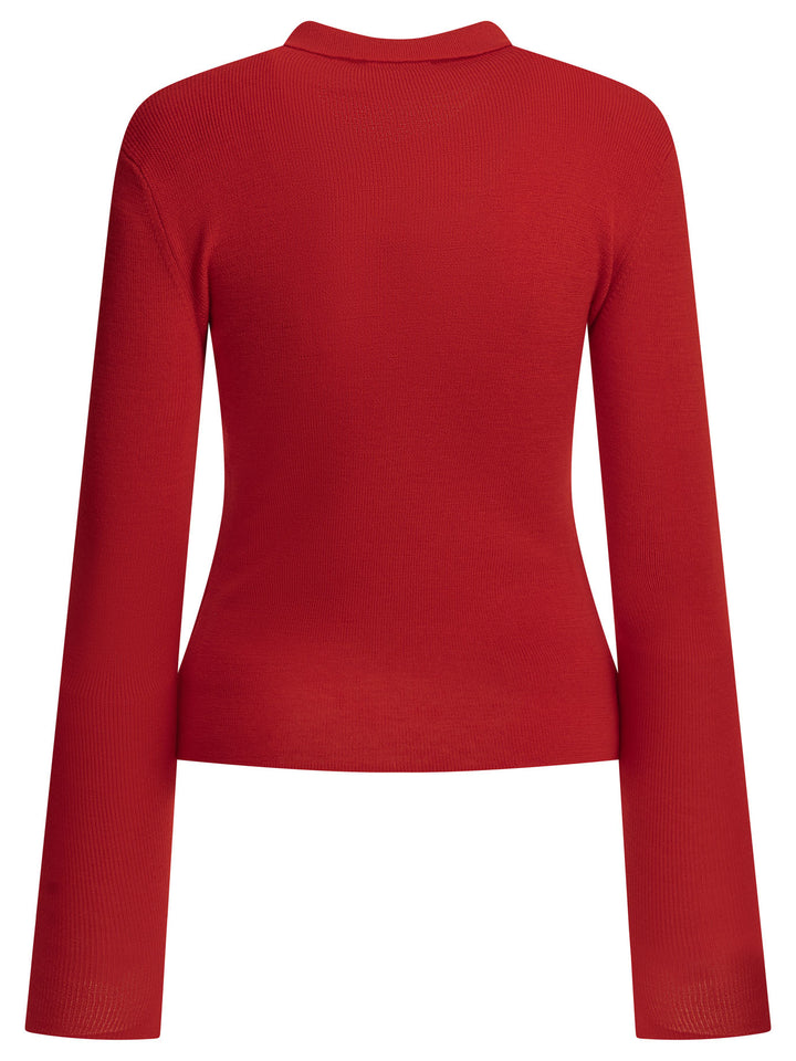 Ganni Merino Wool Polo Sweater Knitwear - Rosso | 58fc6517c54eb3449a59b8f48157daaf09909954