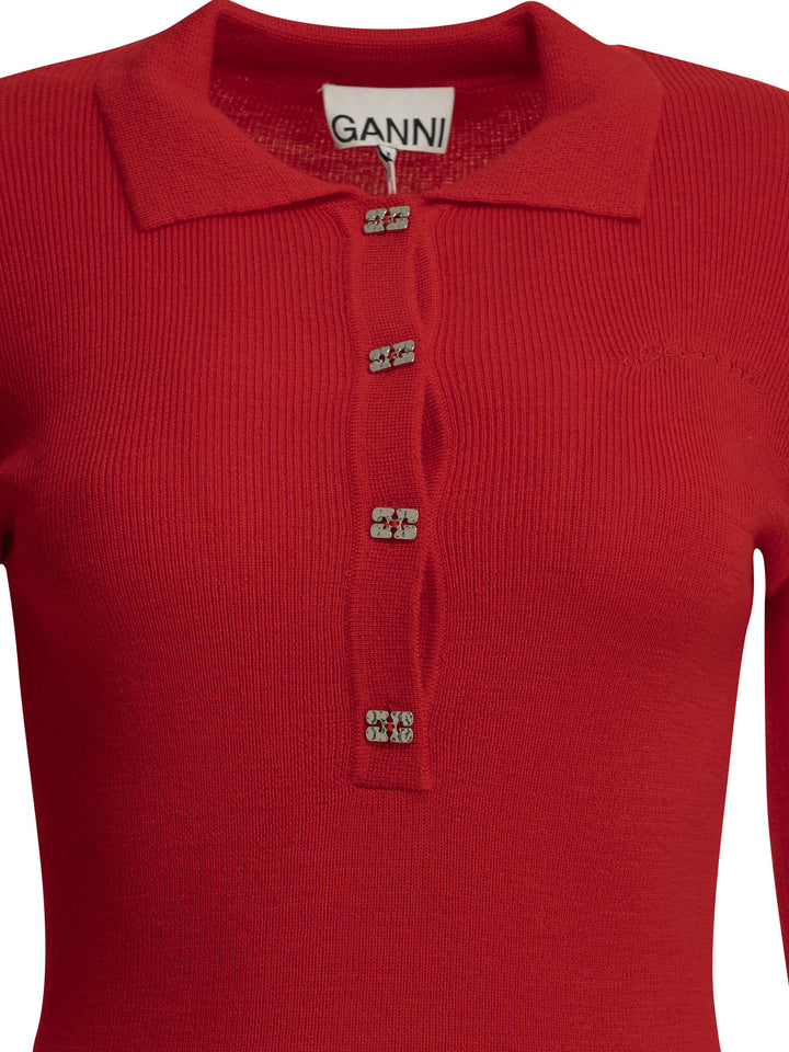 Ganni Merino Wool Polo Sweater Knitwear - Rosso | b9dd8dd437010ffcc1bfac0b3f705933bd145347