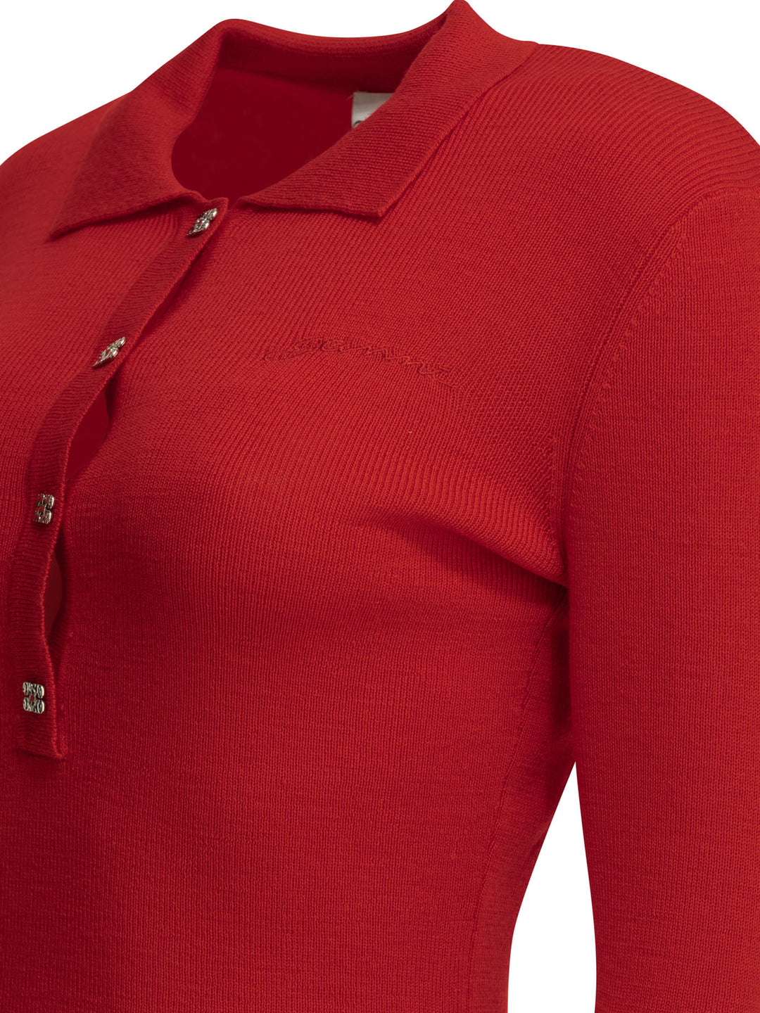 Ganni Merino Wool Polo Sweater Knitwear - Rosso | 338834a0e1f9e455fd9dedb1cc737f3cbf9170d3