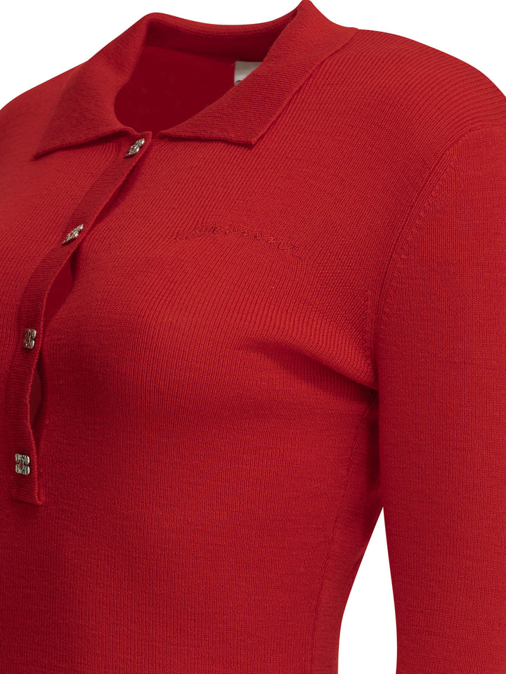 Ganni Merino Wool Polo Sweater Knitwear - Rosso | 338834a0e1f9e455fd9dedb1cc737f3cbf9170d3