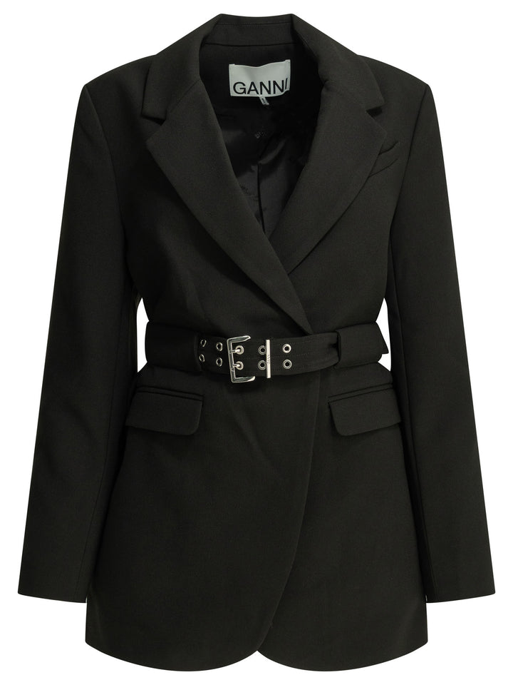 Ganni Crepe Blazer Jackets and Coats - Nero | 8b7e7648162f0e2768ef98de917b5cd5a6a3a3c2