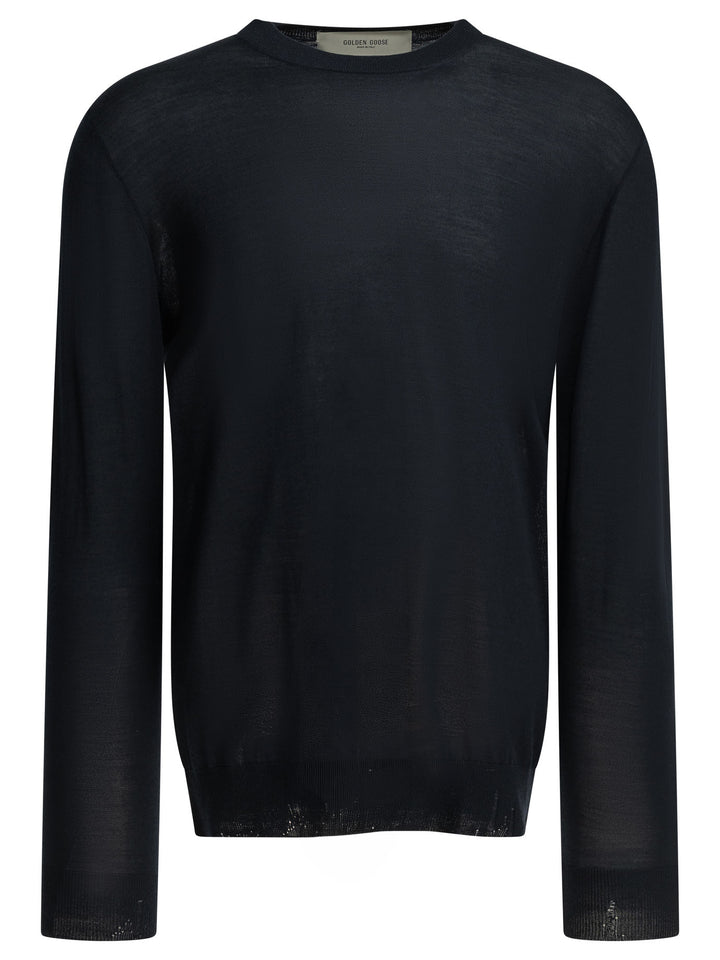 Golden Goose Wool Crew Neck Sweater Knitwear - Blu | 932ec3018cfede6abe4dd2f3893d60166c46de42