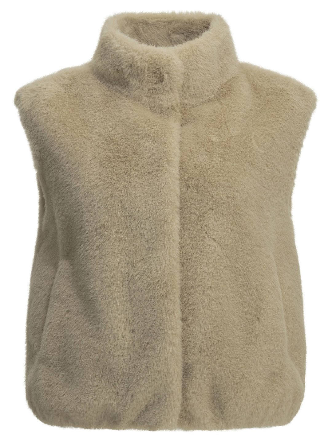 Herno Sleeveless Faux Fur Jacket Mantel Beige