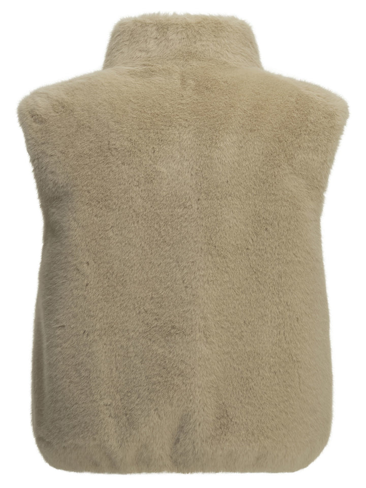 Herno Sleeveless Faux Fur Jacket Mantel Beige