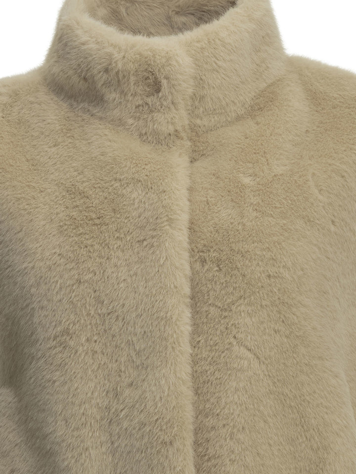 Herno Sleeveless Faux Fur Jacket Mantel Beige