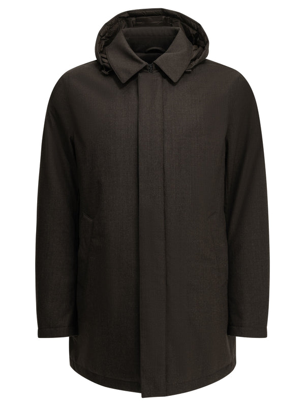 Long Flannel Down Jacket Brown