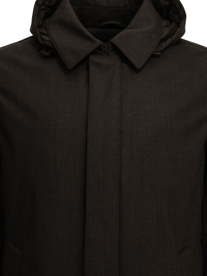 Herno Long Flannel Down Jacket Jackets and Coats - Marrone | 140d332dcb108ae8ee6c2f501928ef71f1eec4f8