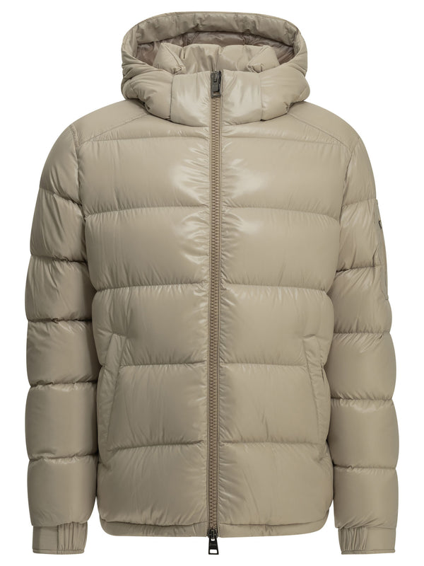 Short Down Jacket With Logo Jackets And Coats Beige