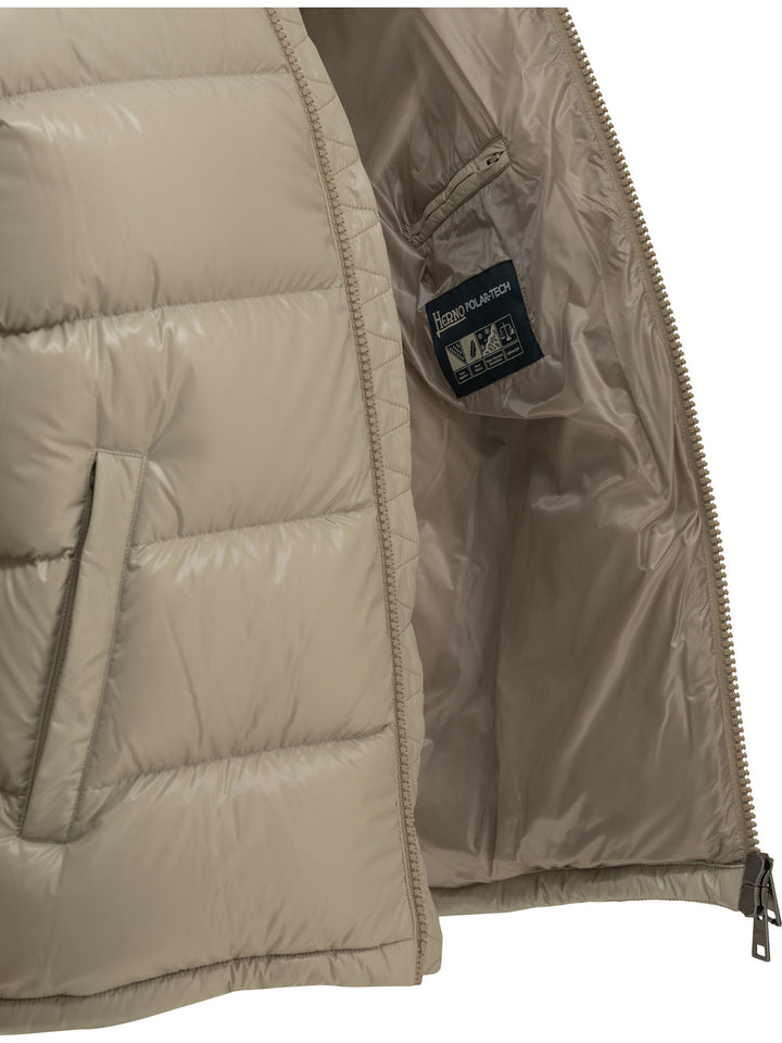 Herno Short Down Jacket With Logo Jackets and Coats - Beige | eed14f049dc3a58c4b1c1f5a3b6ba6d6562e2867