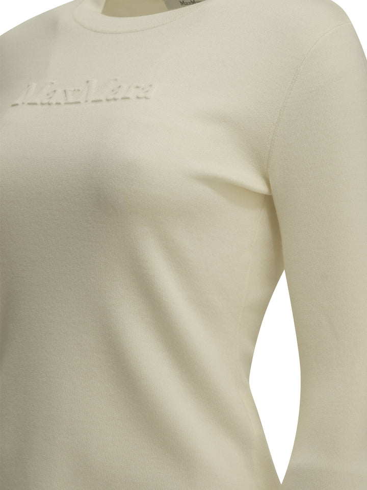 Max Mara Round-Neck T-Shirt Made Of Virgin Wool T-shirts - Bianco | 27cdb9625610be772b588cbce6da79b2d7c3d096