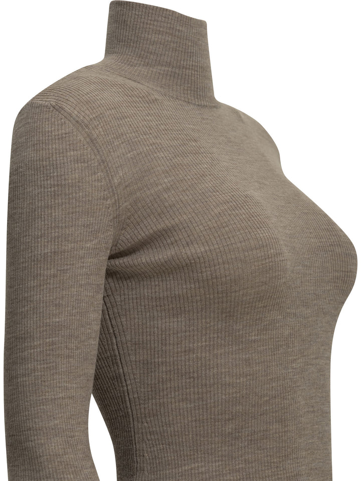 Max Mara Virgin Wool Turtleneck Sweater Knitwear - Beige | 655347d1667ba987c676c262344cac18dae052ef
