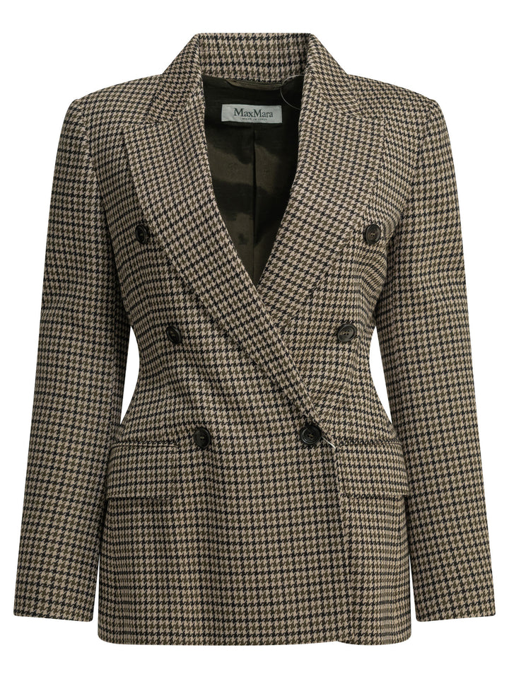 Max Mara Double-Breasted Houndstooth Blazer Jackets and Coats - Marrone | 5238e42f008036e2cdce5e8190222eef2e2b099a