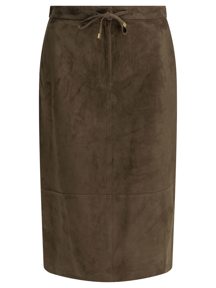 Max Mara S Suede Leather Midi Skirt Gonne - Marrone | 229b0037b095d2a088ae8975003d37c7e4940de9