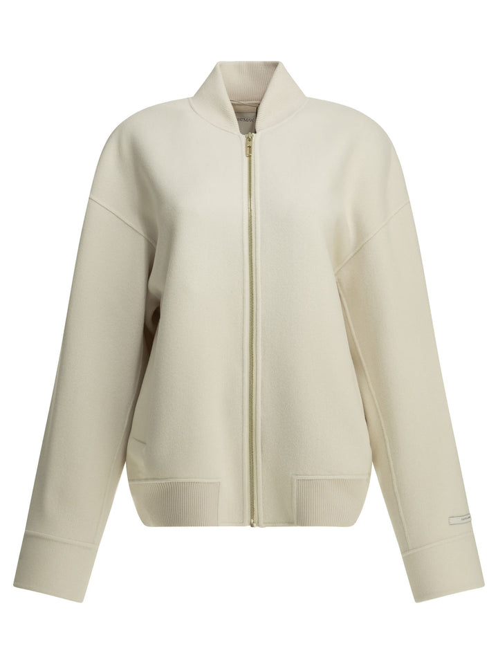 Max Mara Sportmax Virgin Wool Bomber Jacket Jackets and Coats - Bianco | 462b25d7e067bfa2a6c134e58d583693238ed15a