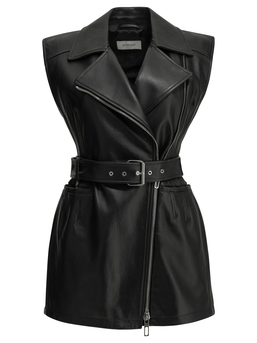 Max Mara Sportmax Sleeveless Leather Jacket Jackets and Coats - Nero | 2aac0ba5459f23c4194f9eec87bd3a1a2161ef51
