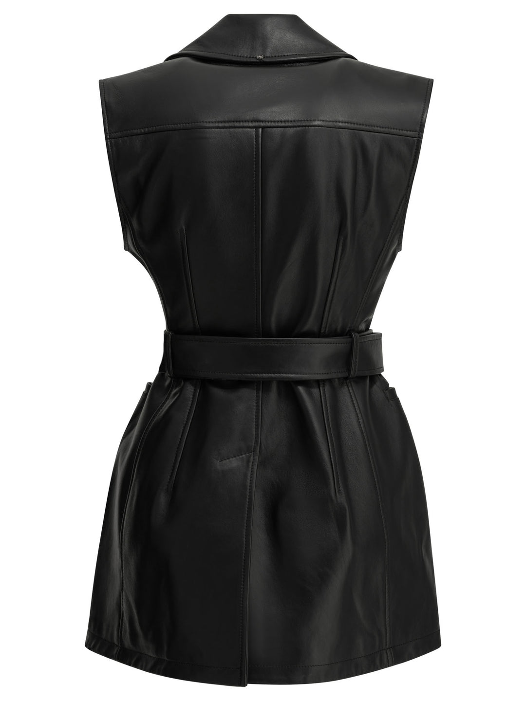 Max Mara Sportmax Sleeveless Leather Jacket Jackets and Coats - Nero | 628ca7ededfbf02126d6a354e70206e7dc8517e5