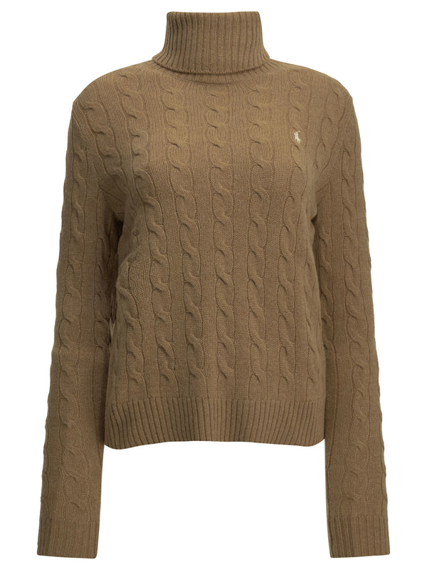 Turtleneck Sweater With Logo Knitwear Beige