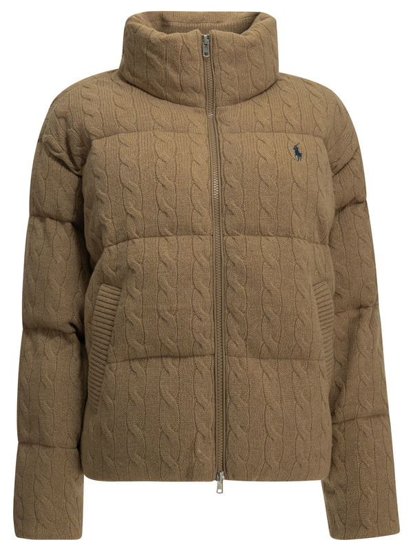 Short Down Jacket Made Of Wool And Cashmere Knit Jackets And Coats Beige
