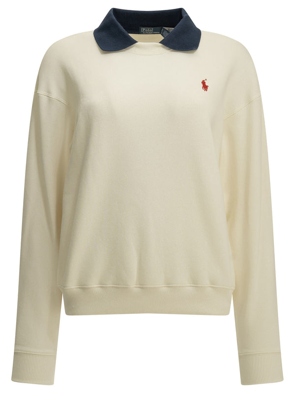 Sweatshirt With Polo Collar And Logo Sweatshirts Bianco