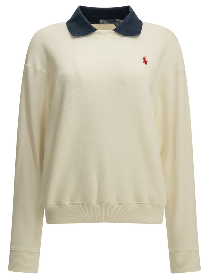 Polo Ralph Lauren Sweatshirt With Polo Collar And Logo Sweatshirts - Bianco | 55a20e479af894ef37de7916c2038cc7d7dab736