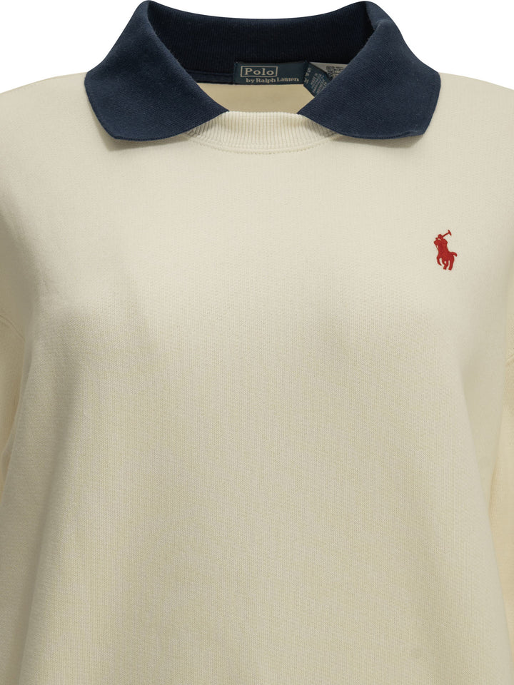 Polo Ralph Lauren Sweatshirt With Polo Collar And Logo Sweatshirts - Bianco | 35ef426a7fd97cd239896772943b7007e331751f