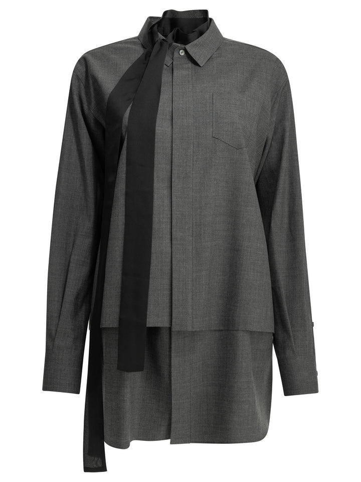 Sacai Short Wool Shirtdress Abiti - Grey | 6baeb5138d4e33d6ca776ae835bf84df6fc6c9a0