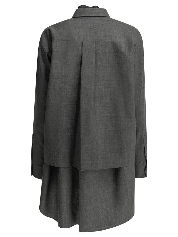 Sacai Short Wool Shirtdress Abiti - Grey | 97357605b2580880ad17e1e949aeb836ab89f8eb