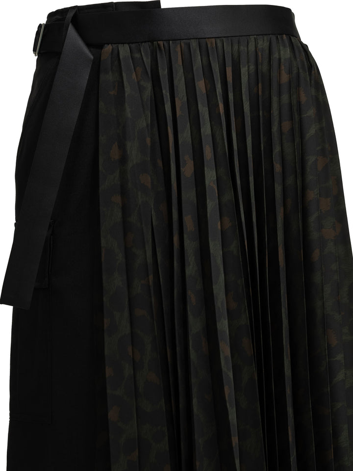 Sacai Pleated Leopard Gonne - Nero | 24210a4bdc4fc65b07f440f255c57b4ce31a9879