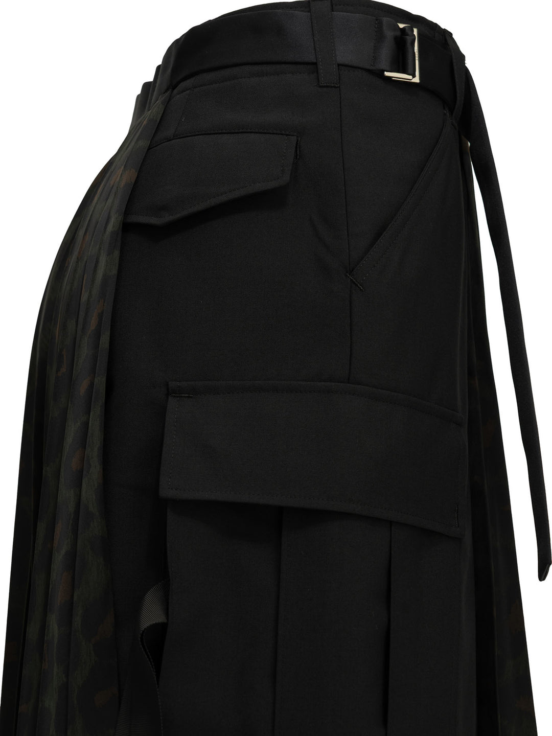 Sacai Pleated Leopard Gonne - Nero | 58552aed27d5cc966f8d0f4ab879e58a5f3e1984