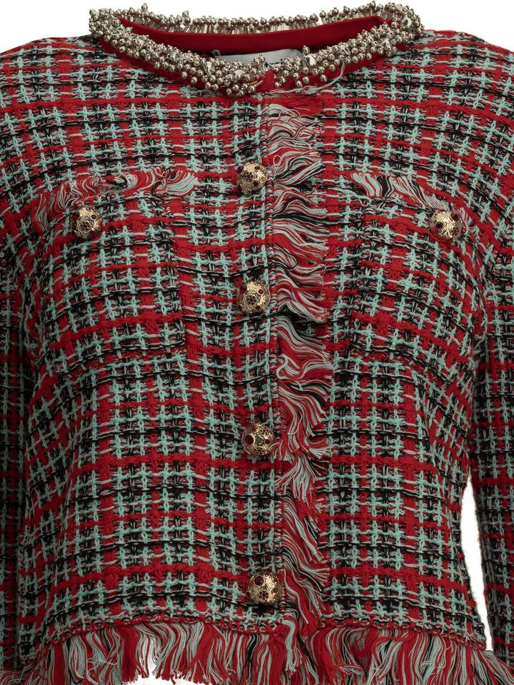 Self-Portrait Blazer Capispalla en Coton Mélangé Rouge