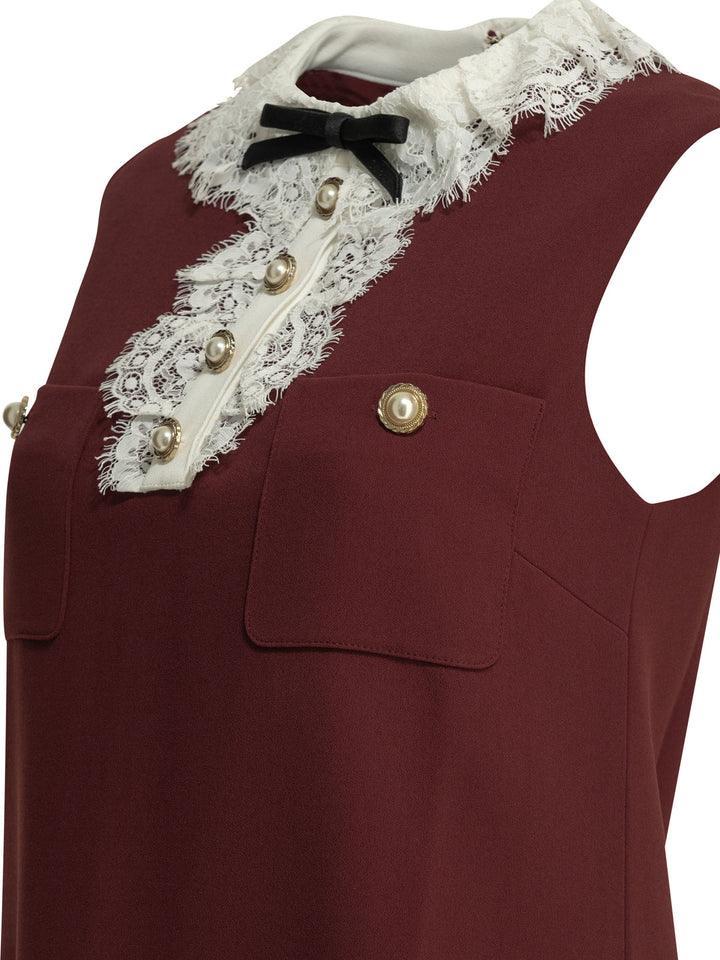Self-Portrait Short Dress With Lace Detail Abiti - Bordeaux | 644946df5db91c554bb369209c04b57ad20001f6