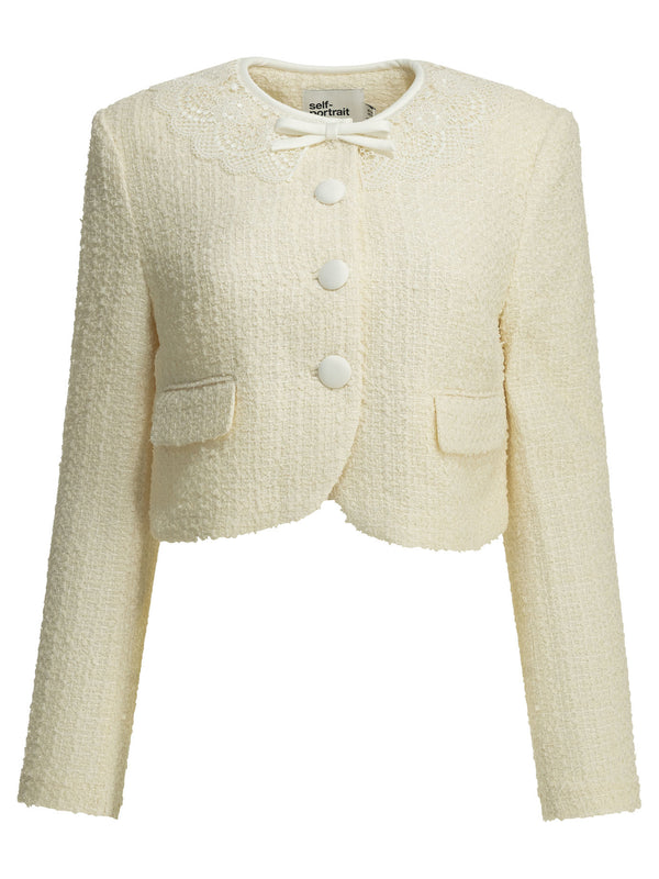 Bouclé Blazer With Lace Details Jackets And Coats Bianco