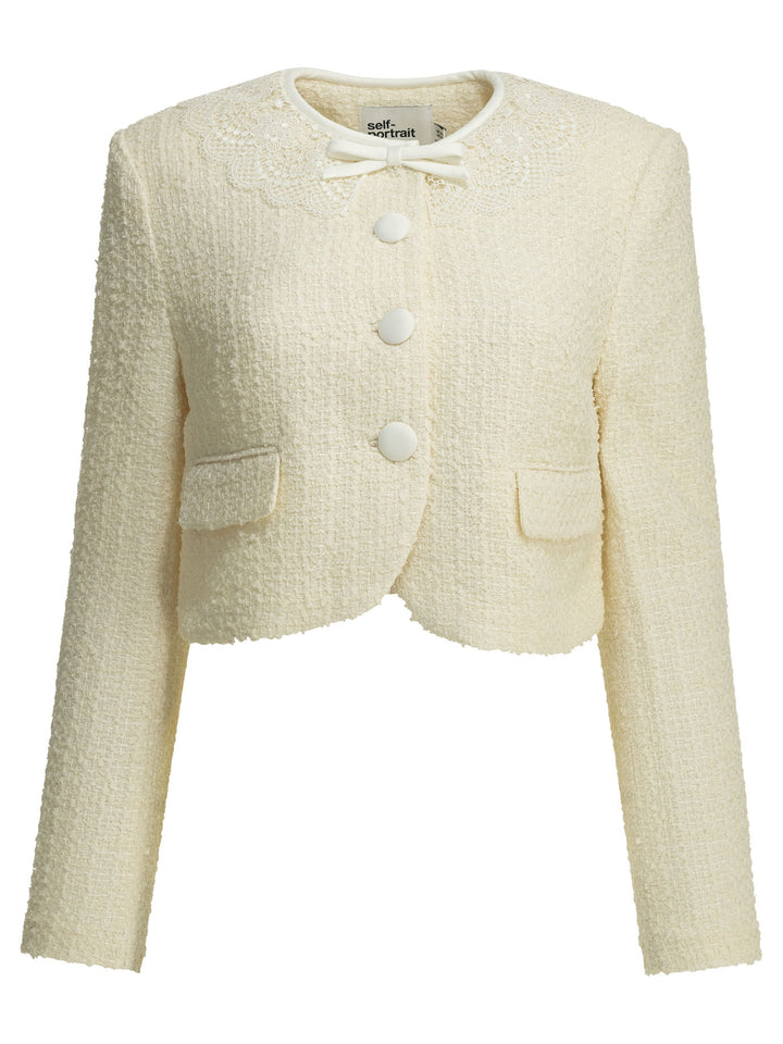 Self-Portrait Bouclé Blazer With Lace Details Jackets and Coats - Bianco | 6fe5c60e3cde270d3f0323e07ac43764ddf02ec8