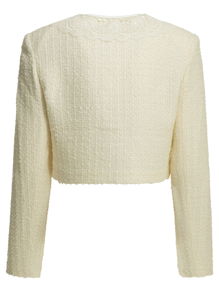 Self-Portrait Bouclé Blazer With Lace Details Jackets and Coats - Bianco | 590f0c0354da88f32574f059bba4f7b3b31618fd