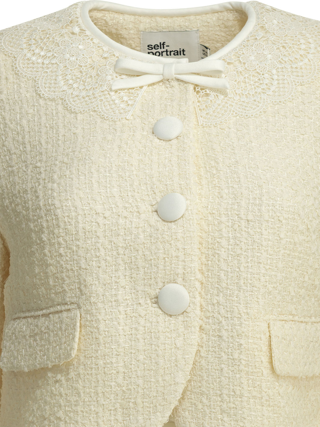 Self-Portrait Bouclé Blazer With Lace Details Jackets and Coats - Bianco | 54f1bbb82f9135cd4843f9fcad0e98263e86eb7e