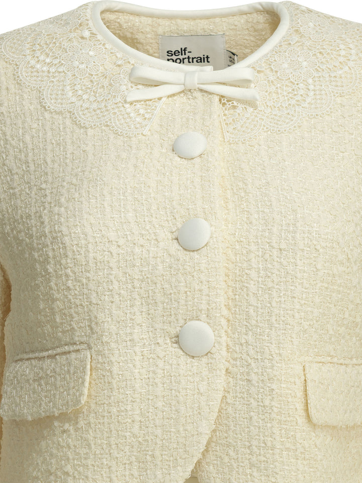 Self-Portrait Bouclé Blazer With Lace Details Jackets and Coats - Bianco | 54f1bbb82f9135cd4843f9fcad0e98263e86eb7e