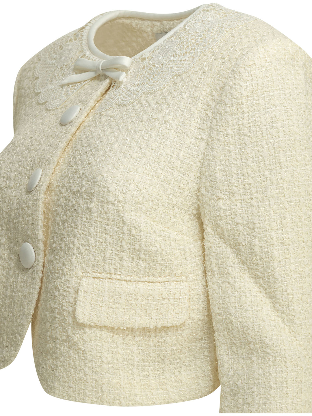 Self-Portrait Bouclé Blazer With Lace Details Jackets and Coats - Bianco | bfd234d0008f137056e1b286105759863492be0a