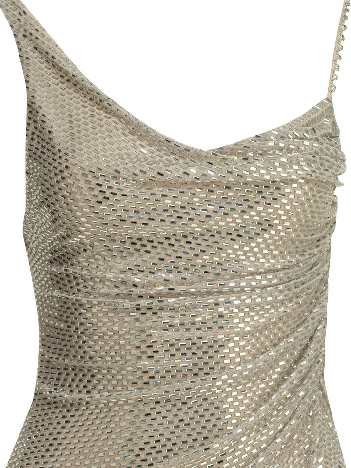 Self-Portrait Short Dress With Rhinestones Abiti - Silver | 34754100d0f80fb80e2dd7da4b8fd91140bf95e2