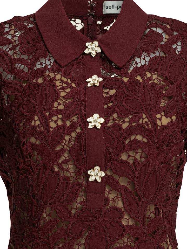 Self-Portrait Short Lace Dress Abiti - Bordeaux | 3cb5f9746f11eb45bd909419856acd5bfcd53033