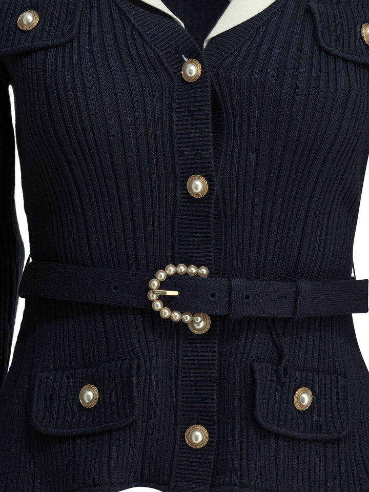Self-Portrait Woven Knit Cardigan Knitwear - Blu | d043ce42fcd4369bdd7ca9d077a5c9babce9deab