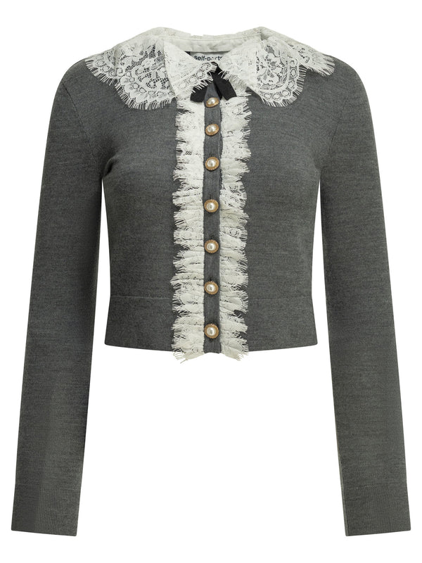 Sweater With Lace Collar Knitwear Grey