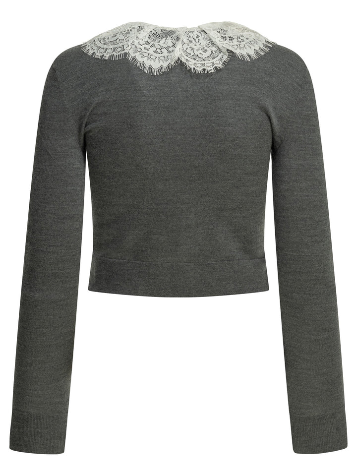 Self-Portrait Sweater With Lace Collar Knitwear - Grey | 0d04594b878e47e9b2910e31d4390d802672c909