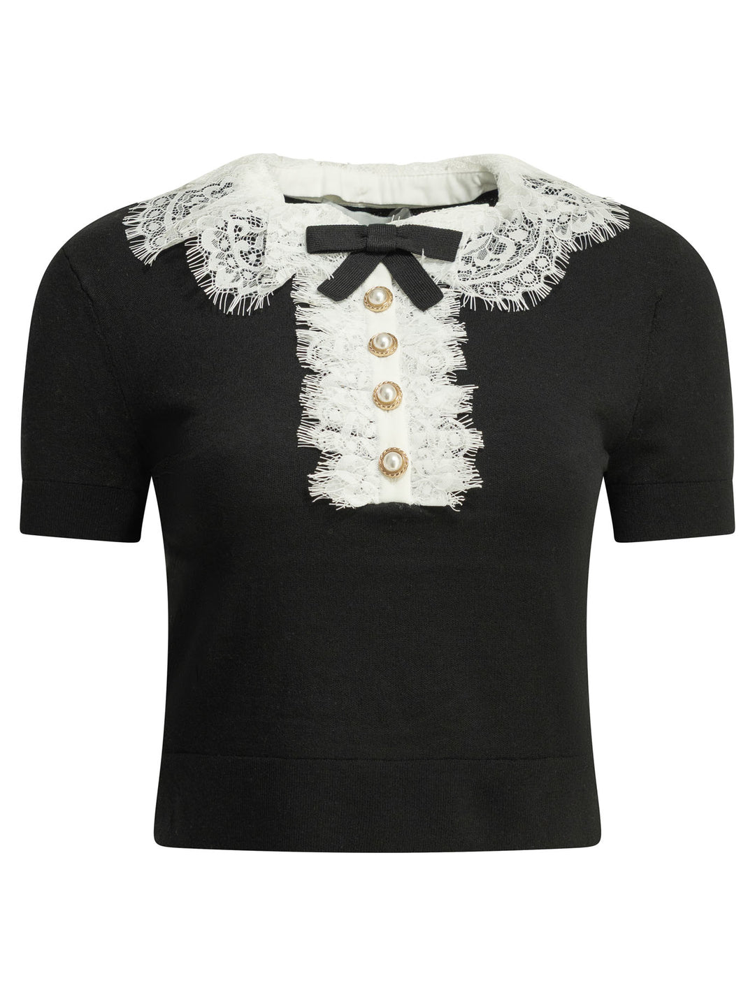 Self-Portrait Sweater With Lace Collar Knitwear - Nero | 5b91284d61260b1c45260892e852bd4cf9317b27